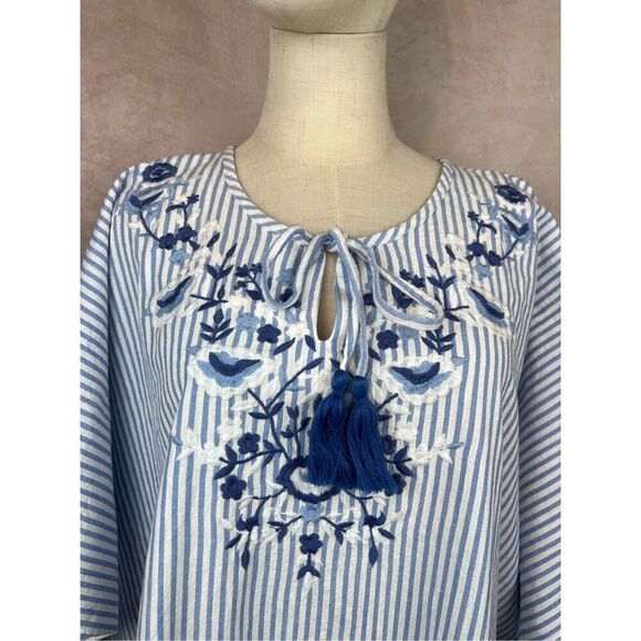 Blue Pin Stripe National 100% Cotton Kaftan Caftan - Picture 3 of 7